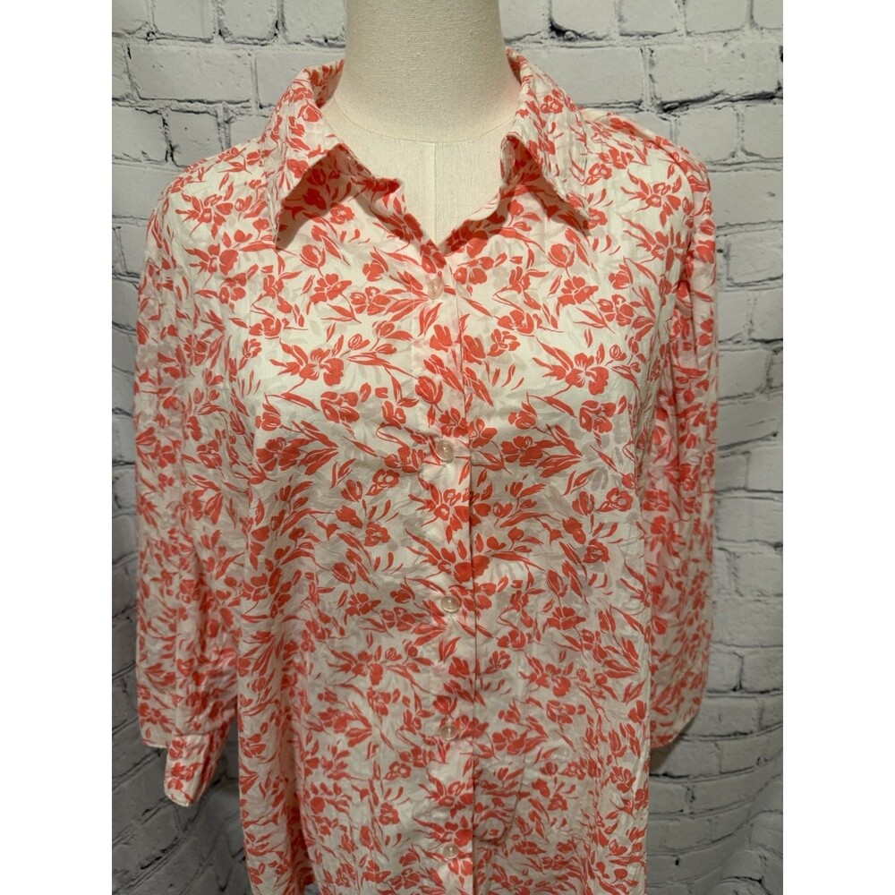 Denim & Co. (D & Co.) QVC button-front blouse Coral Floral Print Size Large